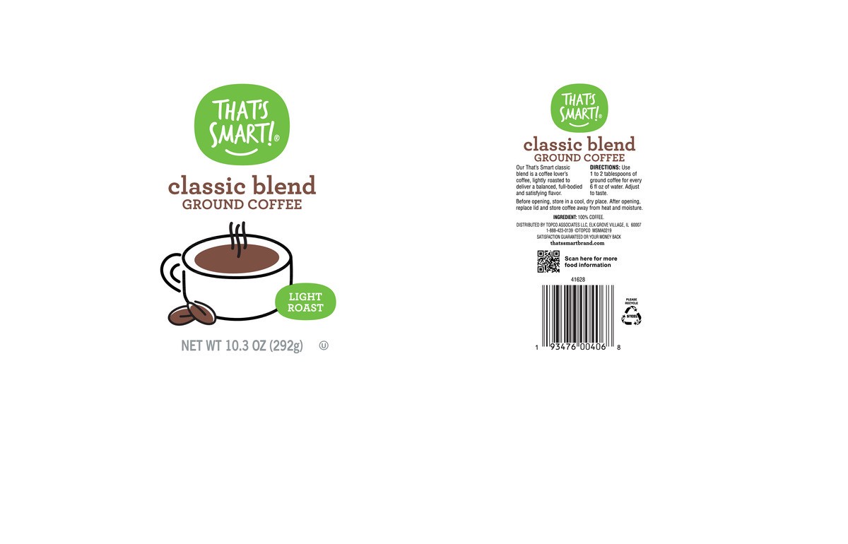 slide 7 of 12, That's Smart! Light Roast Classic Blend 100% Ground Coffee, 10.3 oz