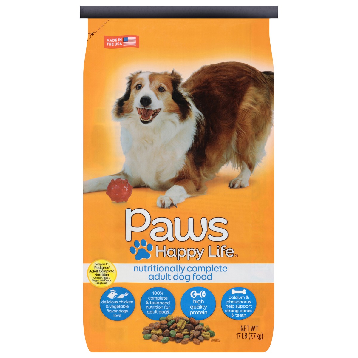 slide 1 of 9, Paws Happy Life Adult Nutritionally Complete Delicious Chicken & Vegetable Flavor Dog Food 17 lb, 17 lb