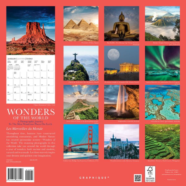 slide 4 of 5, 2025 Graphique Travel Monthly Wall Calendar, 12"" X 12"", Wonders Of The World, January 2025 To December 2025, Cy653, 1 ct