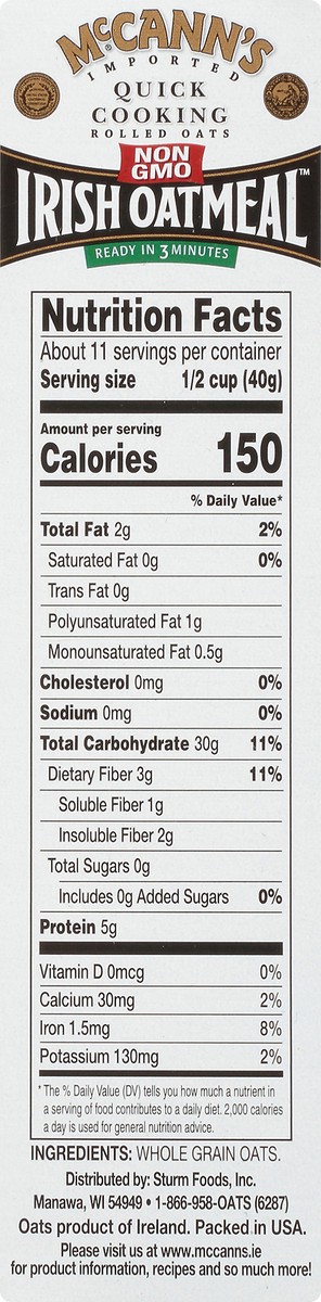 slide 9 of 9, McCann's Imported Quick Cooking Rolled Oats Irish Oatmeal, Kosher- 16 oz, 16 oz