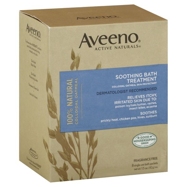 slide 1 of 1, Aveeno Bath Treatment, Soothing, Colloidal Oatmeal, Fragrance Free, 8 ct