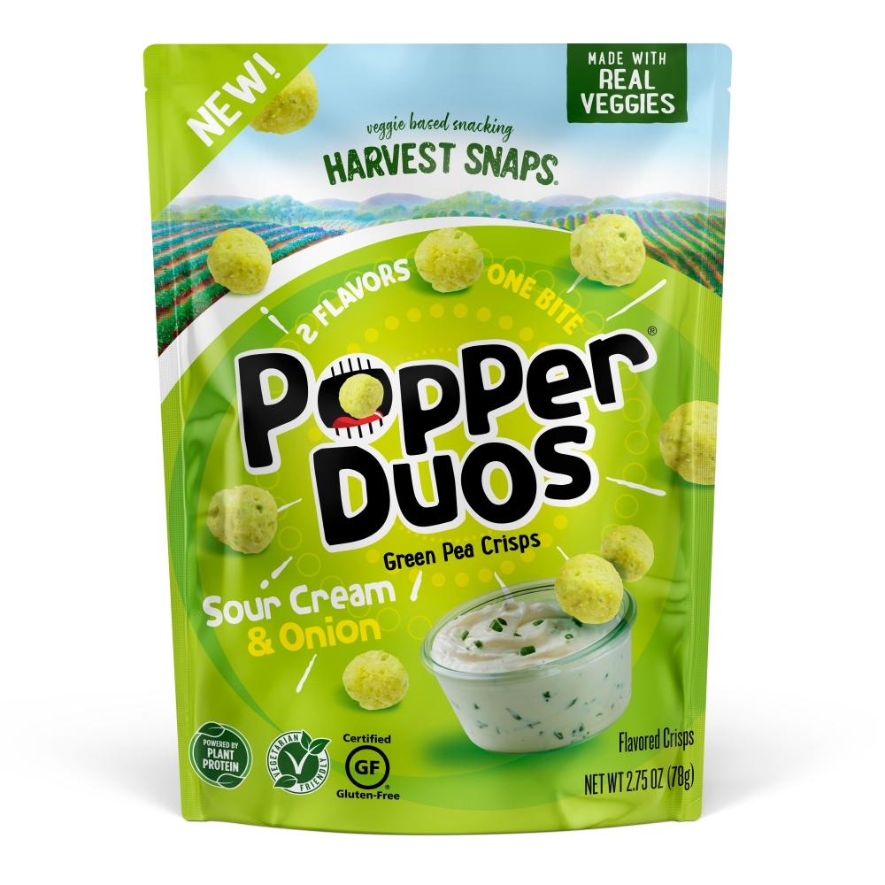 slide 1 of 1, Harvest Snaps Popper Duos Sour Cream & Onion Green Pea Crisps, 3 oz