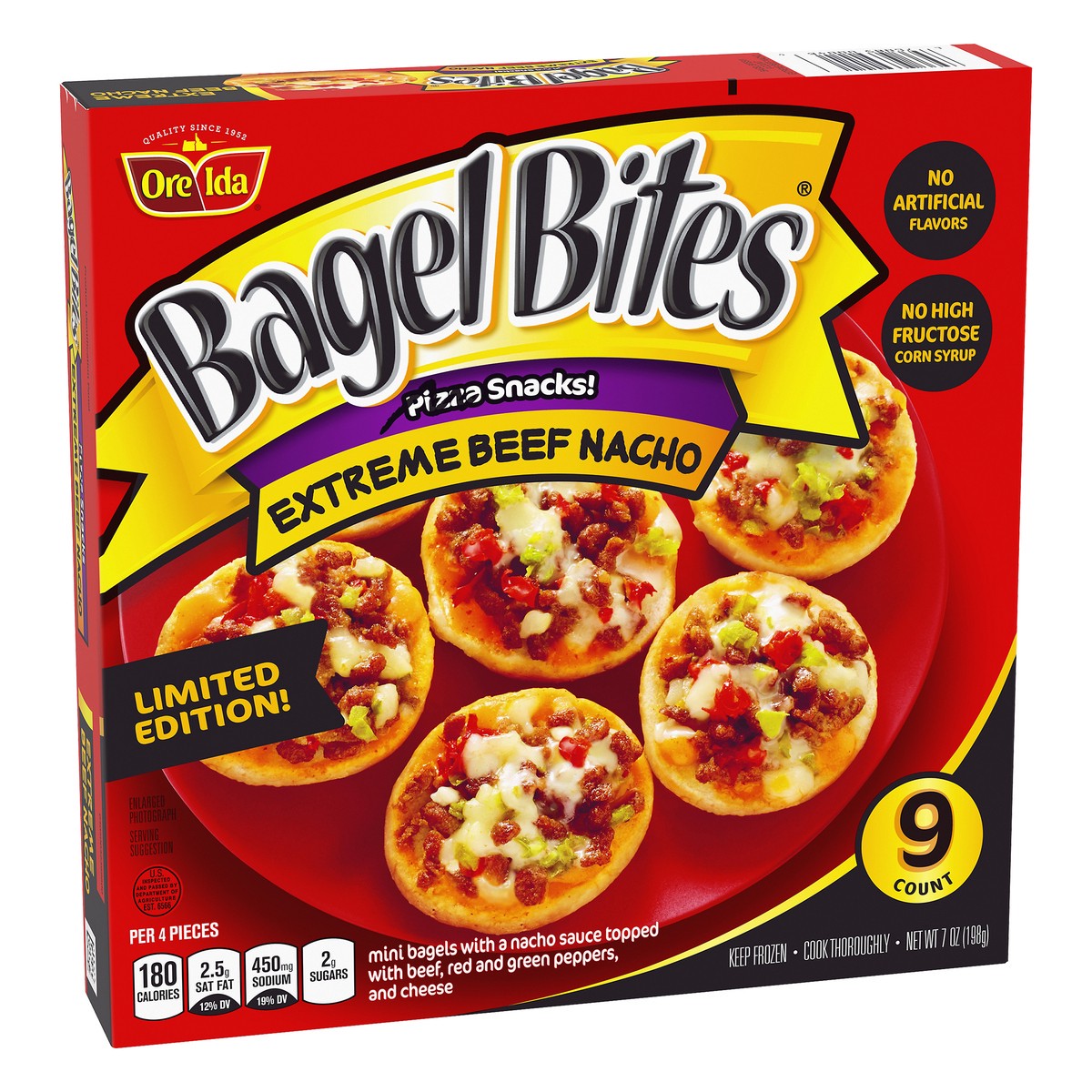 slide 10 of 10, Bagel Bites Extreme Beef Nacho Mini Bagels Frozen Pizza Snacks, 7 oz Box, 7 oz