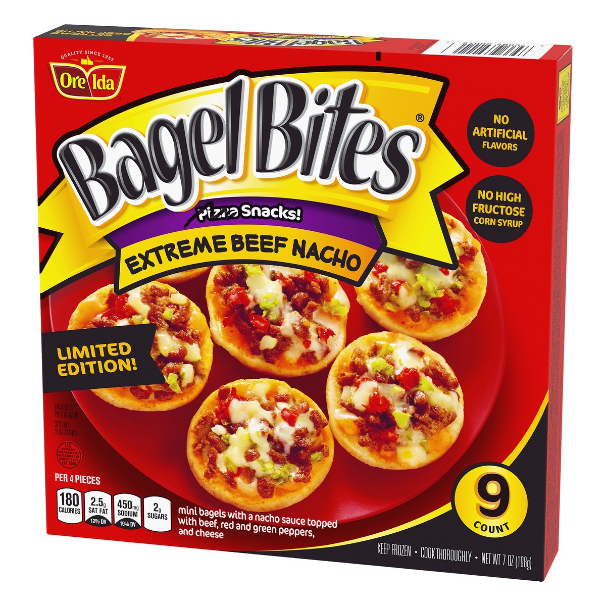 slide 6 of 10, Bagel Bites Extreme Beef Nacho Mini Bagels Frozen Pizza Snacks, 7 oz Box, 7 oz