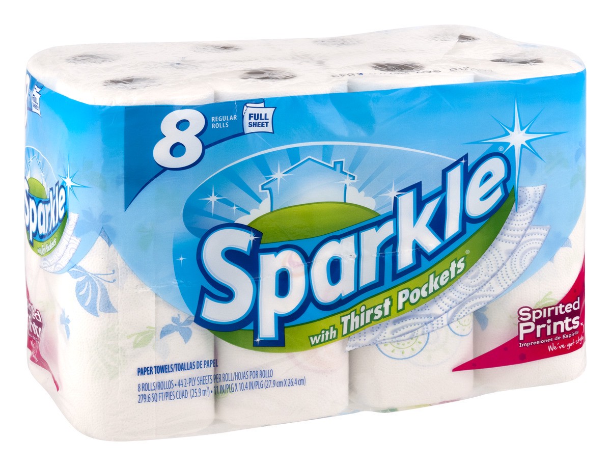 slide 2 of 9, Sparkle Paper Towels, Regular Rolls, Full Sheet, Spirited Prints, 2-Ply, 8 ct