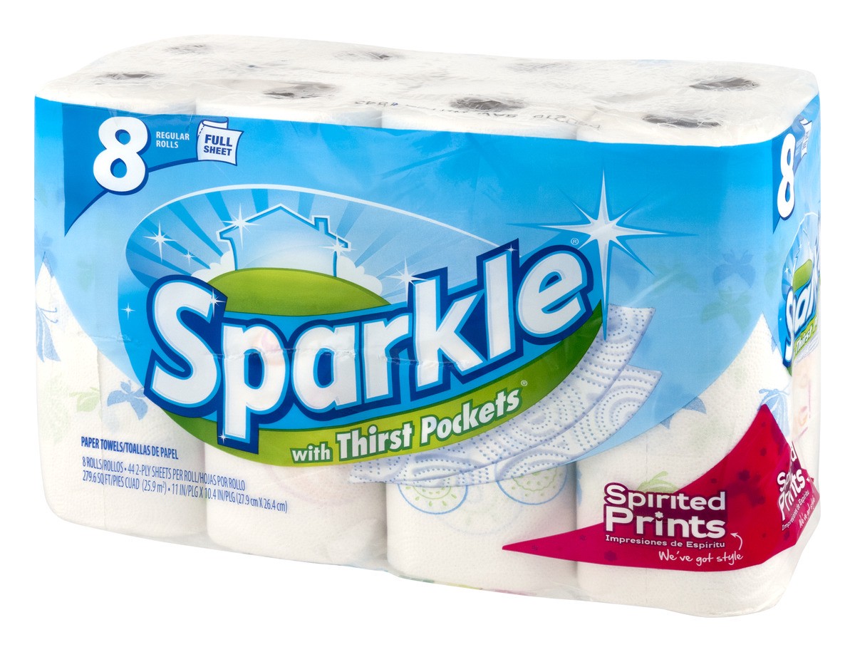 slide 4 of 9, Sparkle Paper Towels, Regular Rolls, Full Sheet, Spirited Prints, 2-Ply, 8 ct