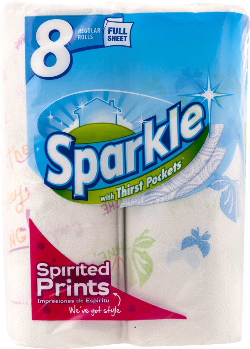 slide 6 of 9, Sparkle Paper Towels, Regular Rolls, Full Sheet, Spirited Prints, 2-Ply, 8 ct