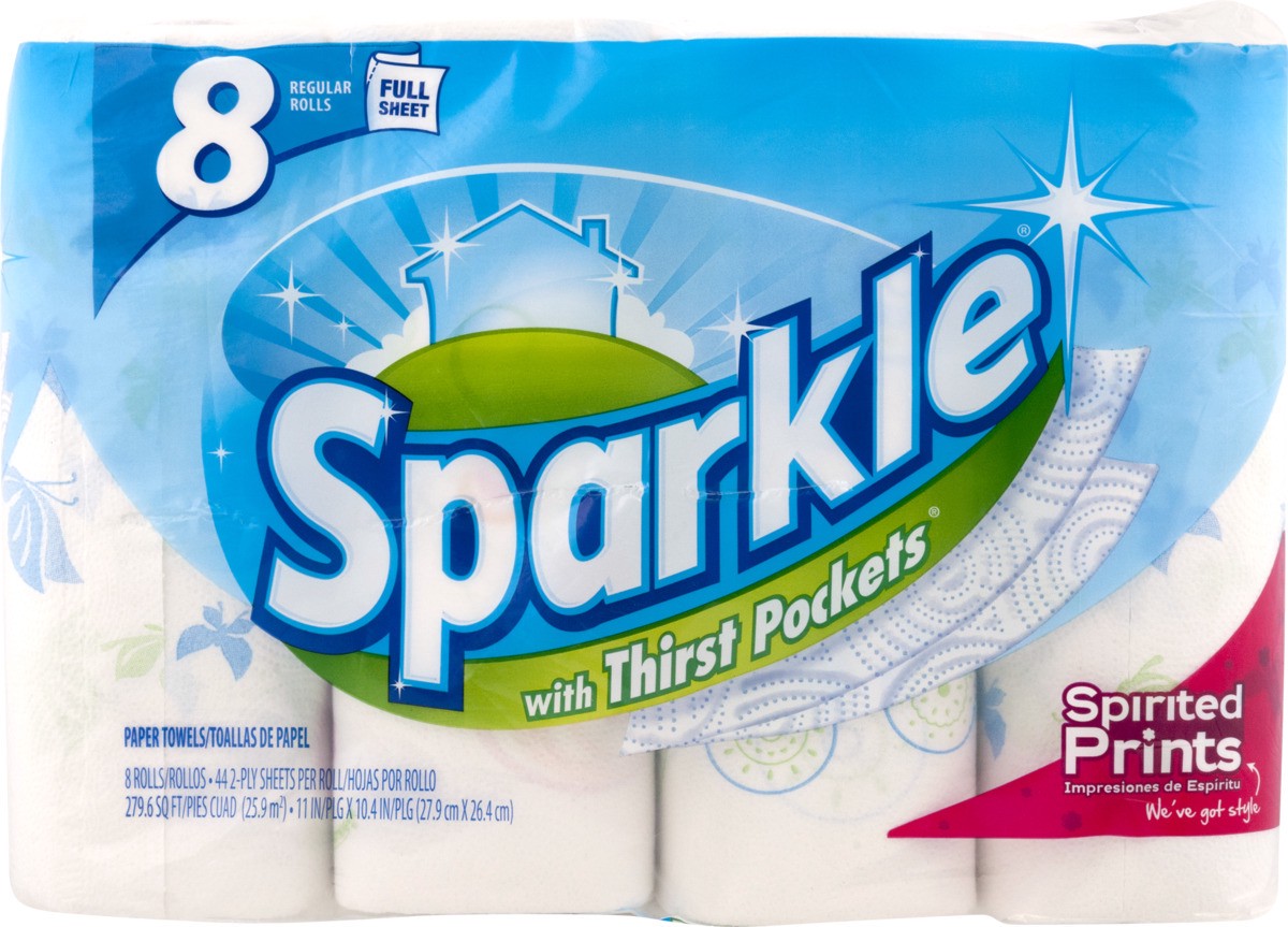 slide 8 of 9, Sparkle Paper Towels, Regular Rolls, Full Sheet, Spirited Prints, 2-Ply, 8 ct