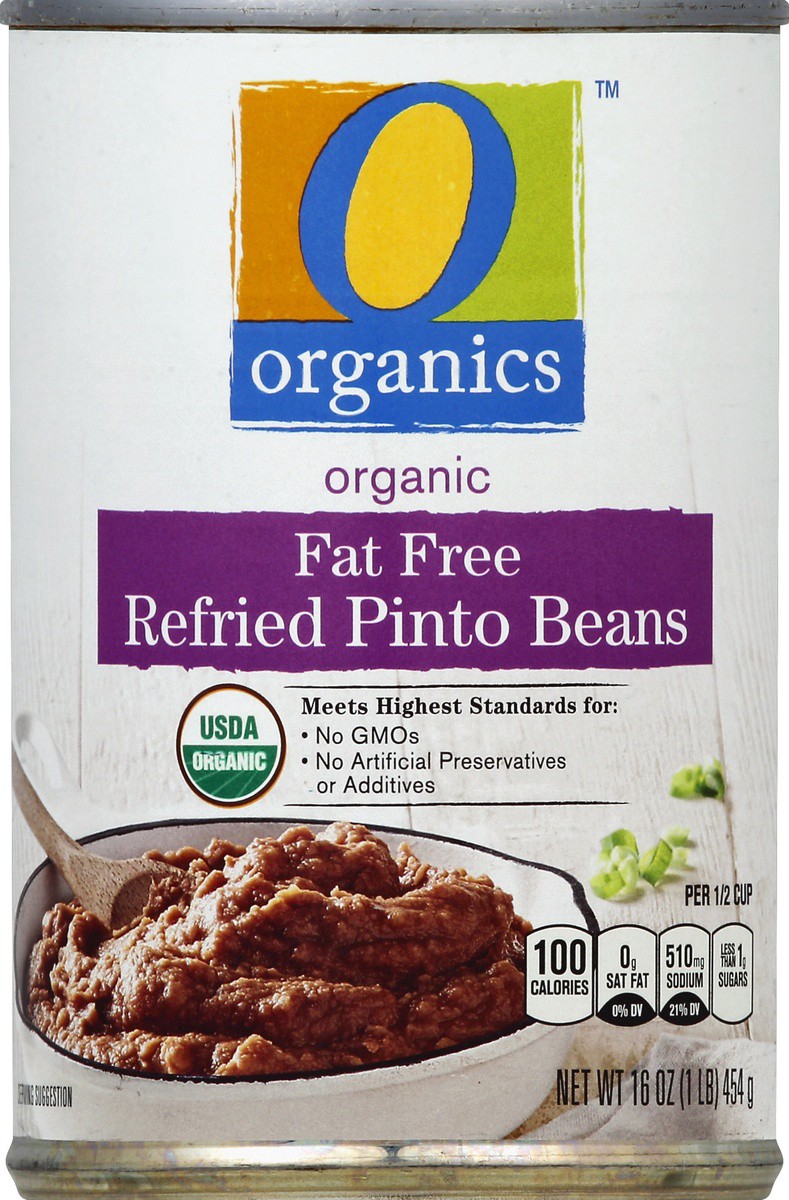 slide 2 of 2, O Organics Organic Refried Pinto Beans Fat Free, 15 oz
