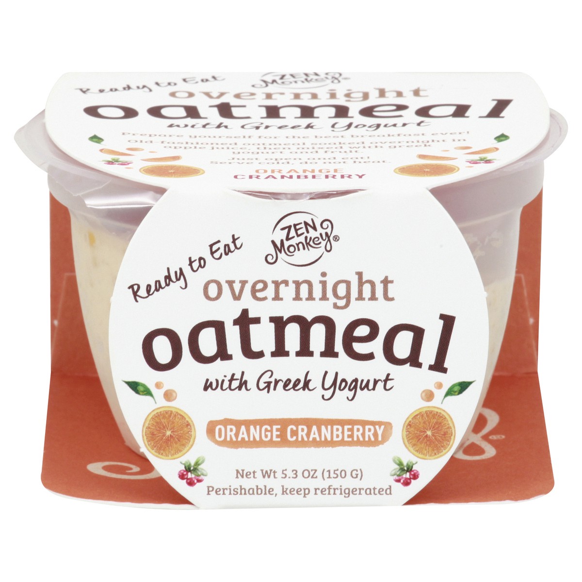 slide 1 of 13, Zen Monkey Overnight Orange Cranberry Oatmeal with Greek Yogurt 5.3 oz, 5.3 oz
