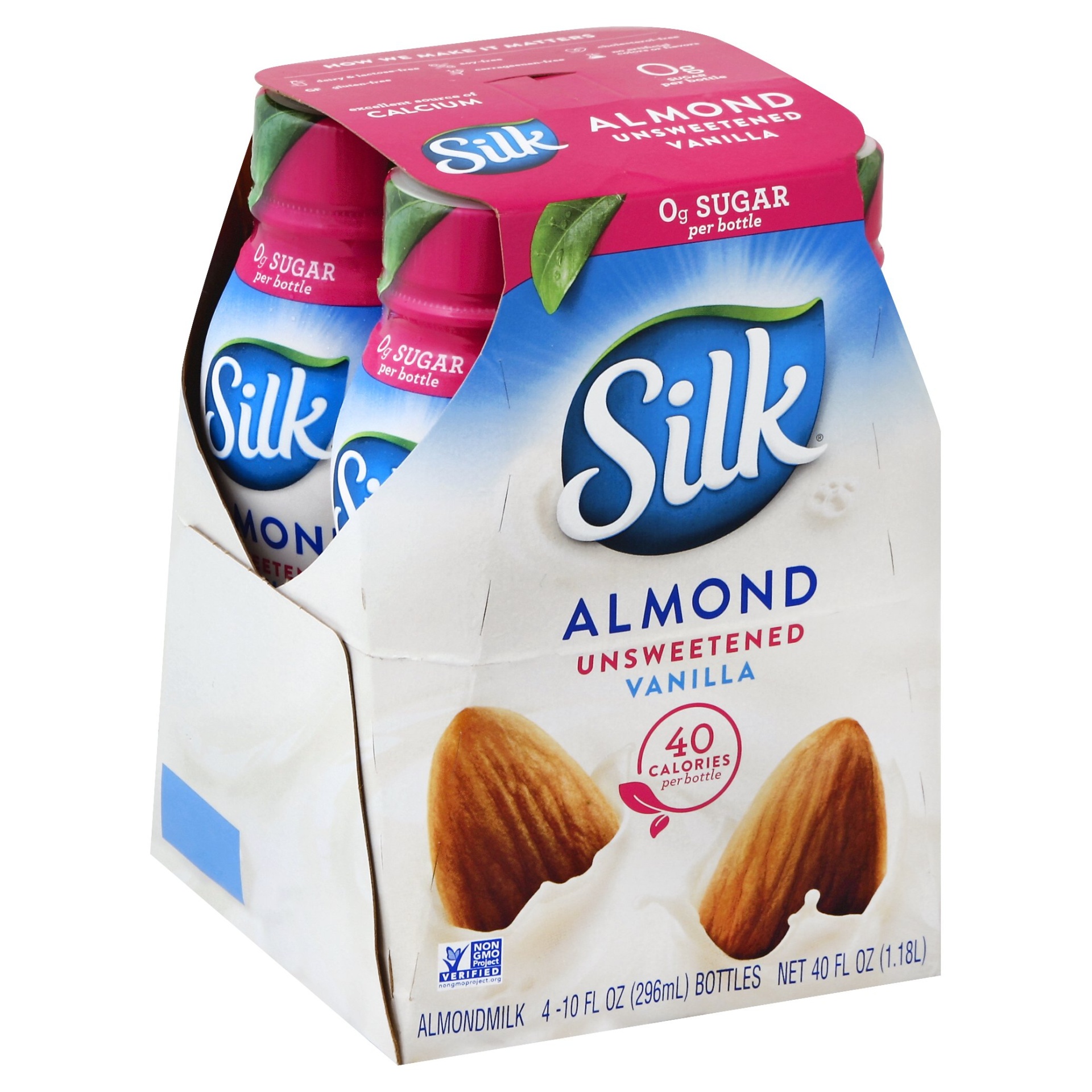 slide 1 of 1, Silk Unsweetened Vanilla Almond Milk, 4 ct; 10 fl oz