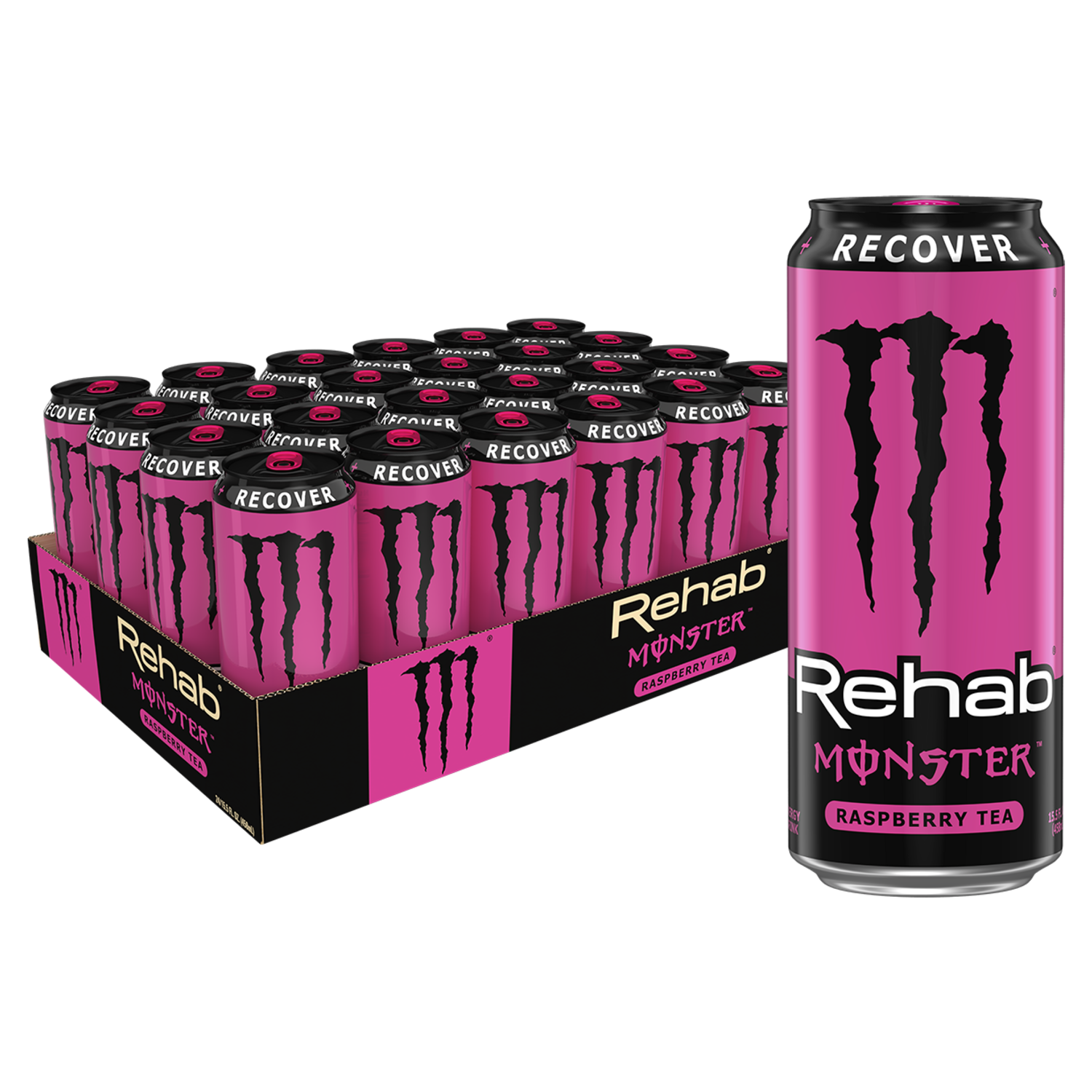 slide 1 of 5, Monster Energy Monster Rehab Raspberry, Energy Iced Tea (Pack of 24, 15.5 oz