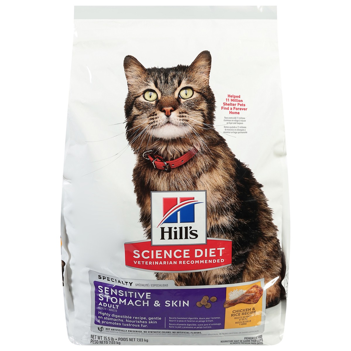 slide 13 of 15, Hill's Science Diet Adult Specialty Sensitive Stomach & Skin Premium Chicken & Rice Recipe Cat Food 15.5 lb, 15.5 lb