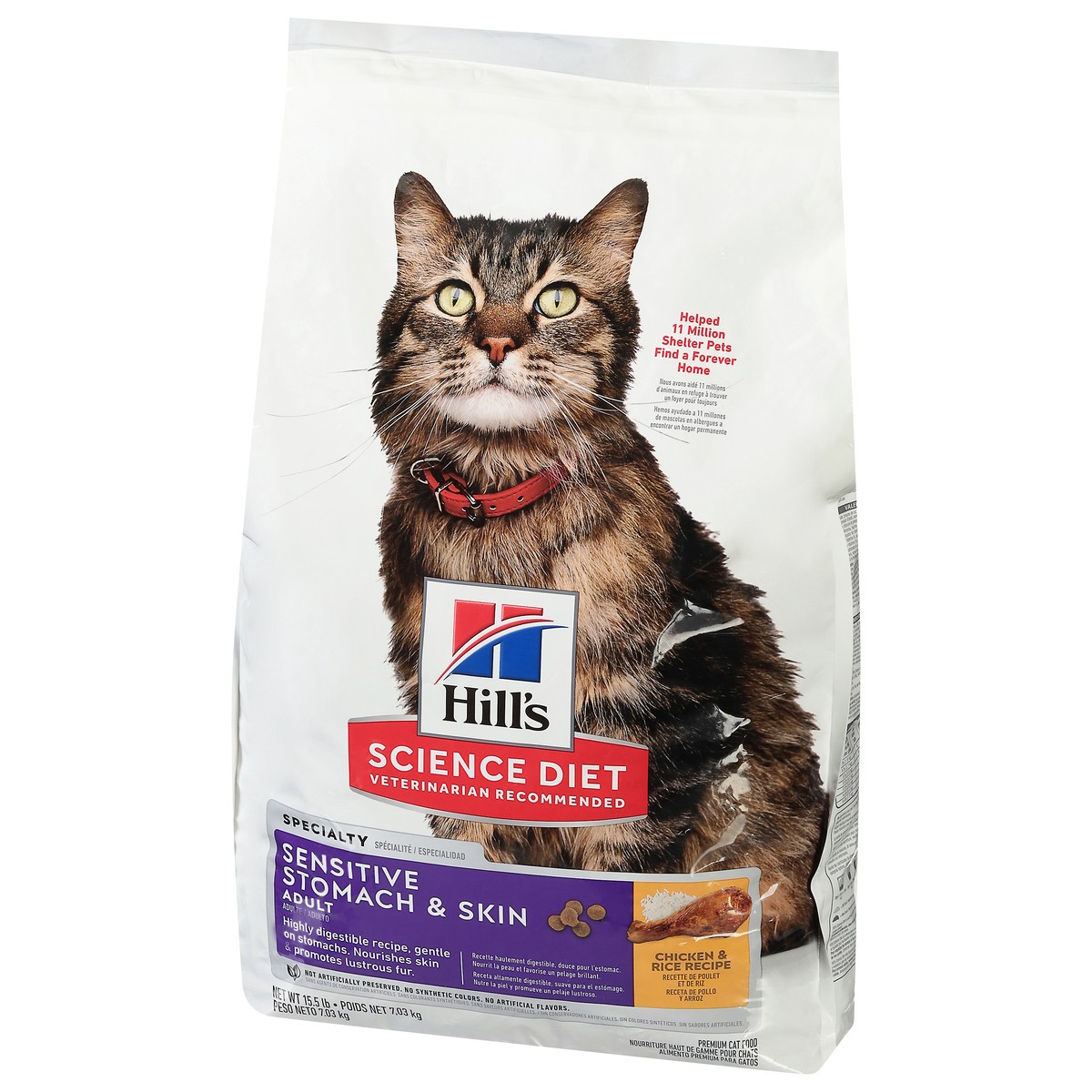 slide 8 of 15, Hill's Science Diet Adult Specialty Sensitive Stomach & Skin Premium Chicken & Rice Recipe Cat Food 15.5 lb, 15.5 lb