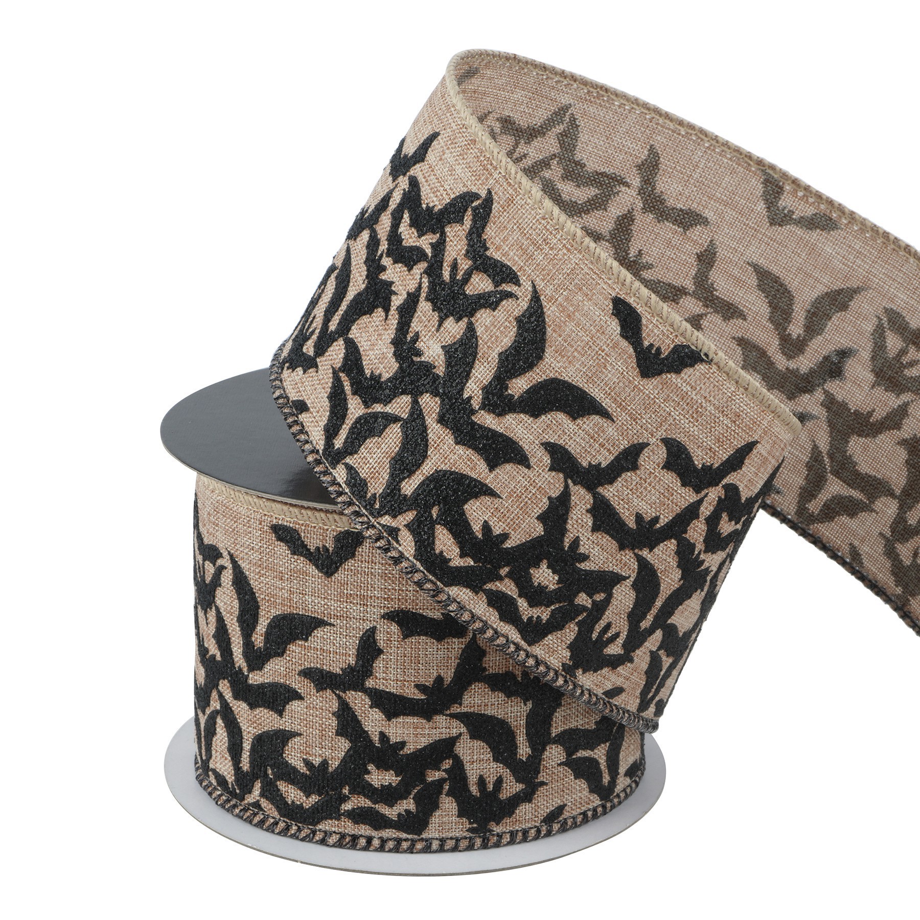 slide 2 of 3, 2.5" X 20ft. Glitter Bats Wired Faux Burlap Ribbon By Celebrate It Halloween, 2.5 in x 6.6 yd