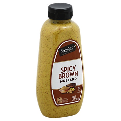 slide 1 of 1, Signature Select Mustard Spicy Brown Bottle, 12 oz