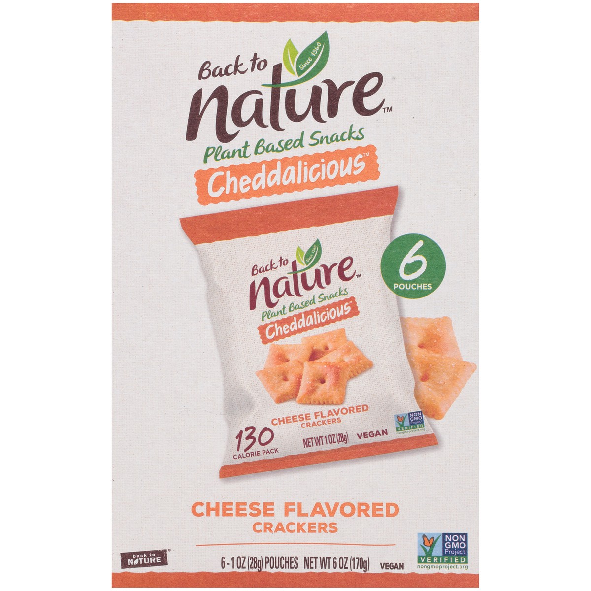 slide 6 of 9, Back to Nature™ Cheddalicious™ Cheese Flavored Crackers 6-1 oz. Pouches, 6 oz