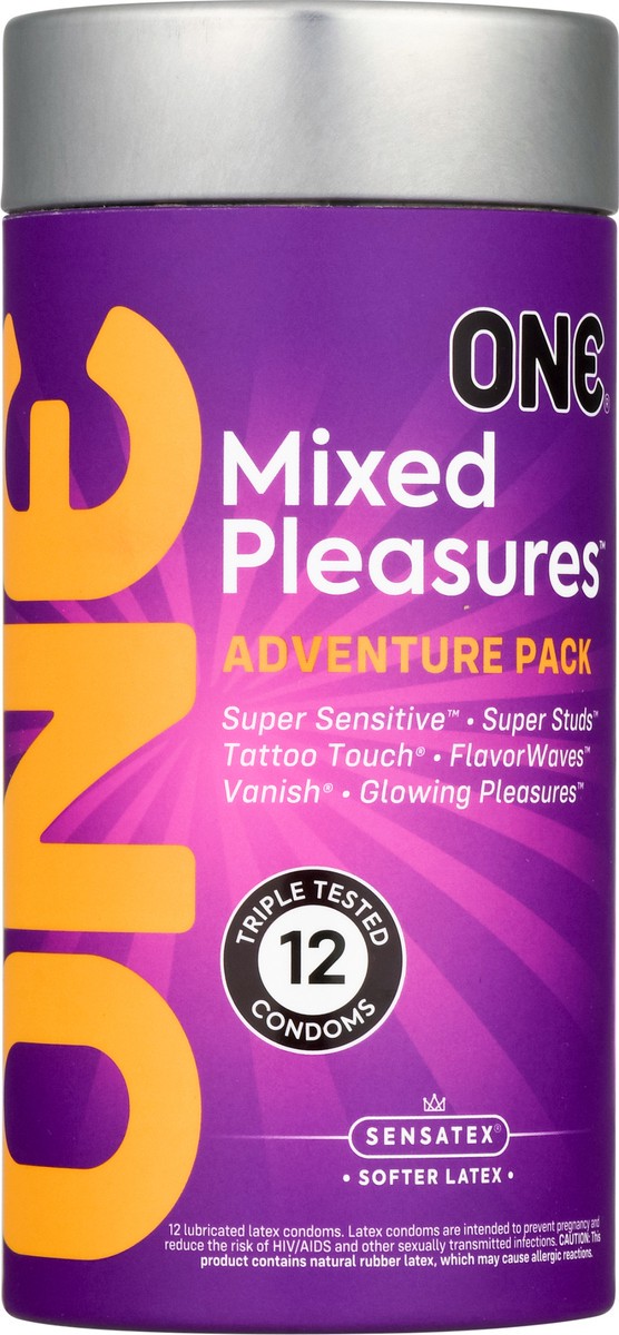 slide 1 of 12, One Mixed Pleasures Adventure Pack Triple Tested Condoms 12 ea, 12 ct