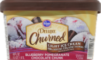slide 1 of 1, Kroger Deluxe Churned Light Blueberry Pomegranate Chocolate Chunk Ice Cream, 48 fl oz