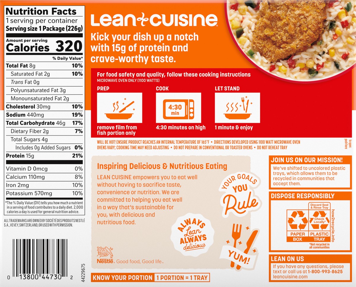 slide 5 of 9, Lean Cuisine Frozen Meal Tortilla Crusted Fish, Protein Kick Microwave Meal, Microwave Fish Dinner, Frozen Dinner for One, 8 oz
