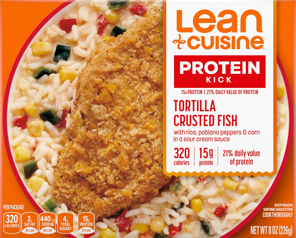 slide 6 of 9, Lean Cuisine Frozen Meal Tortilla Crusted Fish, Protein Kick Microwave Meal, Microwave Fish Dinner, Frozen Dinner for One, 8 oz
