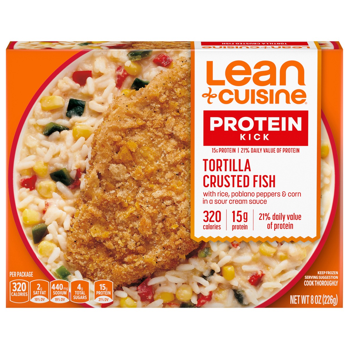slide 1 of 9, Lean Cuisine Frozen Meal Tortilla Crusted Fish, Protein Kick Microwave Meal, Microwave Fish Dinner, Frozen Dinner for One, 8 oz