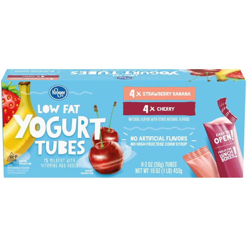 slide 1 of 1, Kroger Strawberry Banana & Cherry Yogurt Tubes, 16 oz