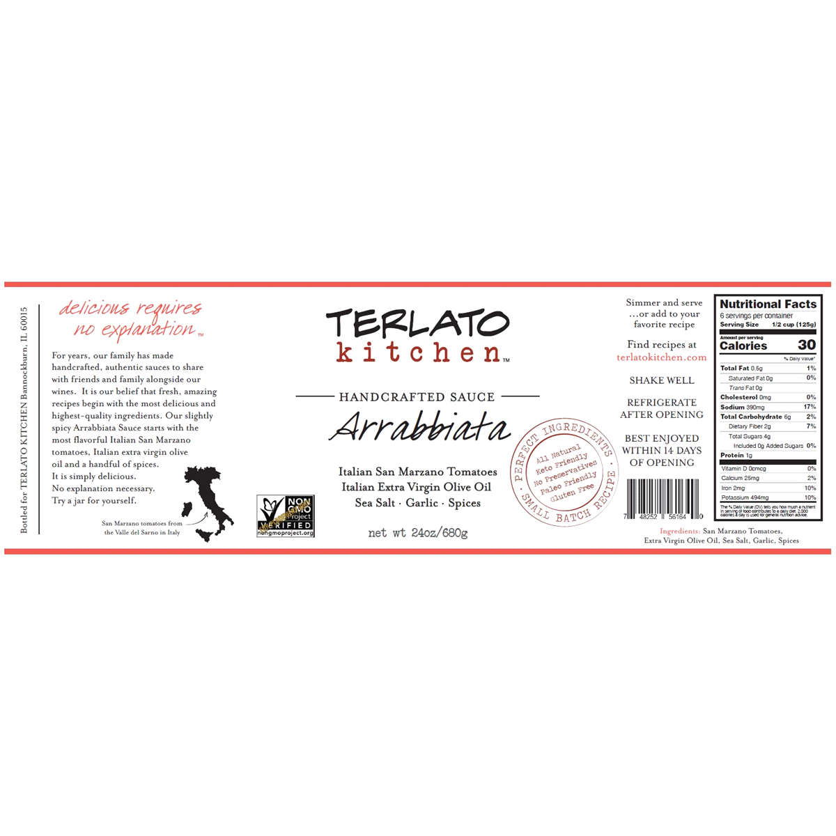 slide 4 of 5, Terlato Kitchen Arrabbiata Sauce, 24 oz