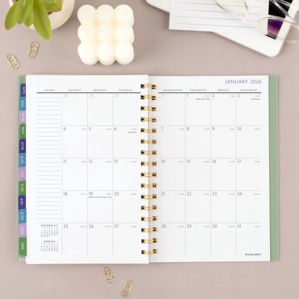slide 4 of 9, 2025-2026 At-A-Glance Badge Weekly/Monthly Planner, 5-1/2"" X 8-1/2"", Green Tile, January To January, 1 ct