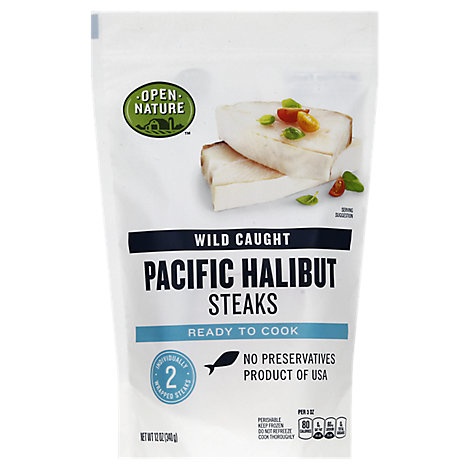 slide 1 of 1, Open Nature Halibut Pacific Steaks Wild Caught, 12 oz