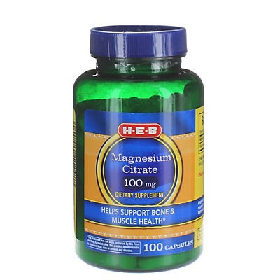 slide 1 of 1, H-E-B Magnesium Citrate 100 mg Capsules, 100 ct