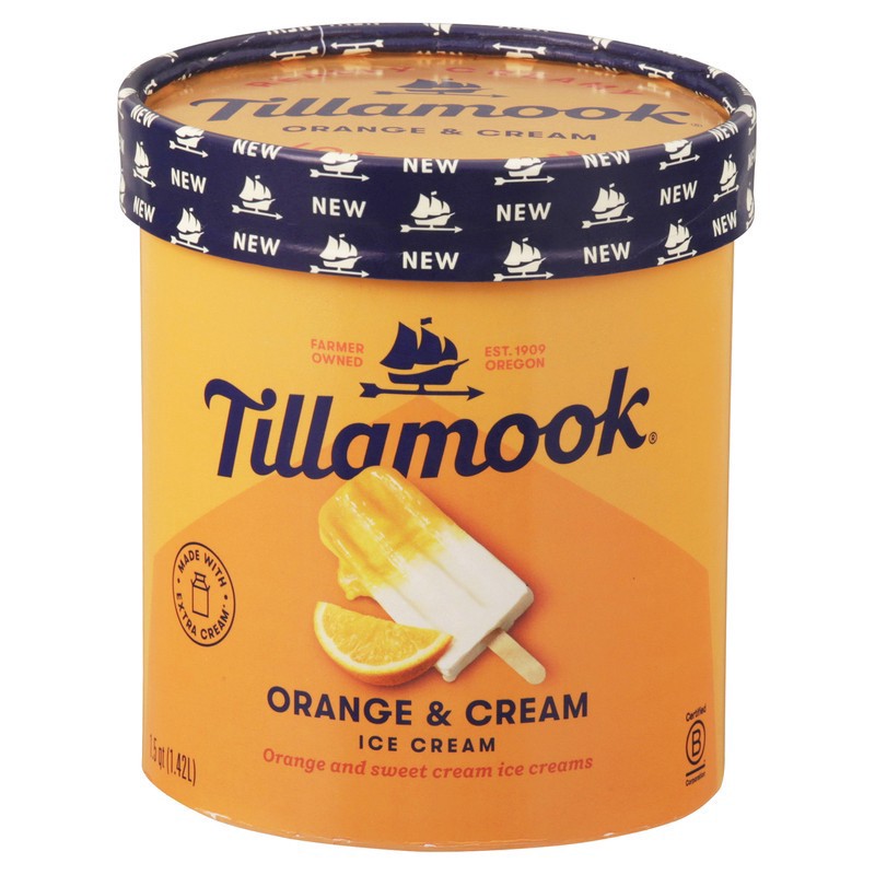 slide 1 of 1, Tillamook Tillamook Orange & Cream Ice Cream, 48fl-oz, 855 g