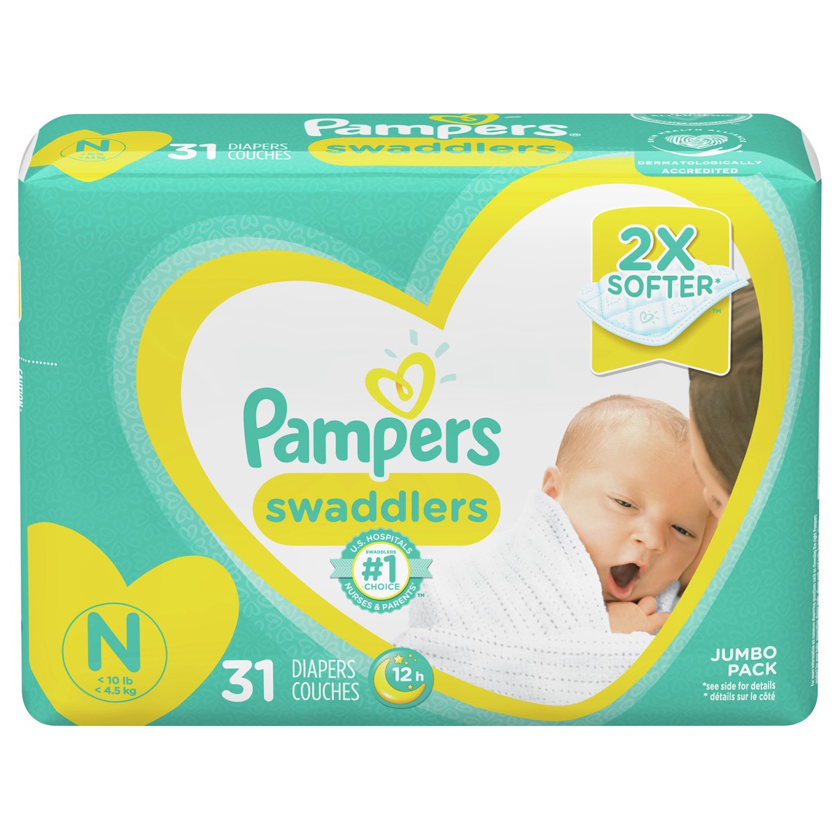 slide 1 of 3, Pampers Diapers, Size N (Less Than -Pampers Blankie Soft Heart Quilt, 31 ct