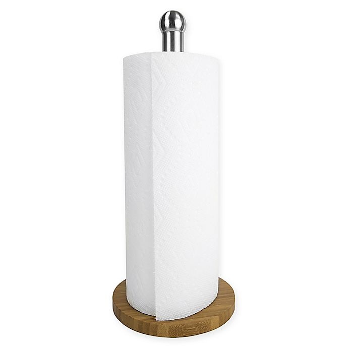 slide 1 of 2, Home Basics Bamboo Paper Towel Holder, 1 ct