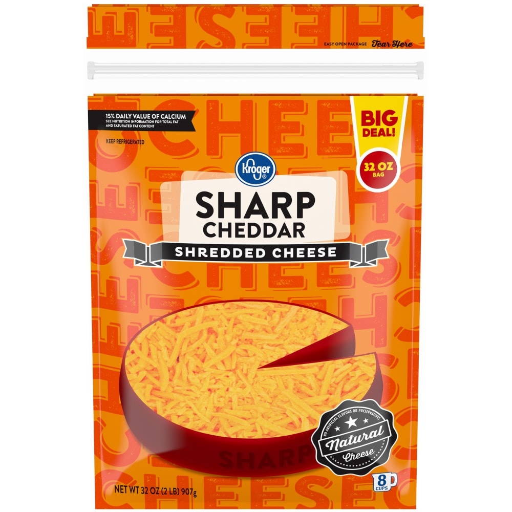 slide 1 of 1, Kroger Sharp Cheddar Shredded Cheese, 32 oz