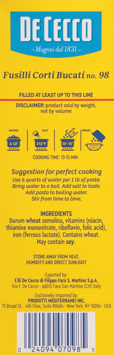 slide 7 of 14, De Cecco No. 98 Fusilli Corti Bucati 1 lb, 16 oz