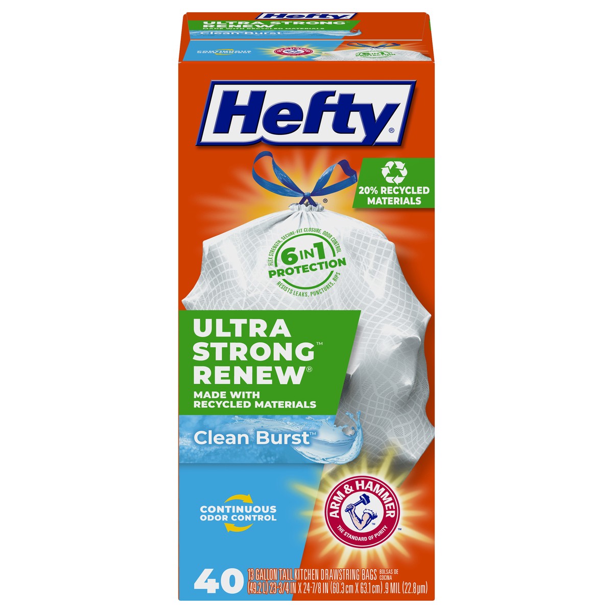 slide 1 of 1, Hefty Ultra Strong Clean Burst T/Kit, 40 ct