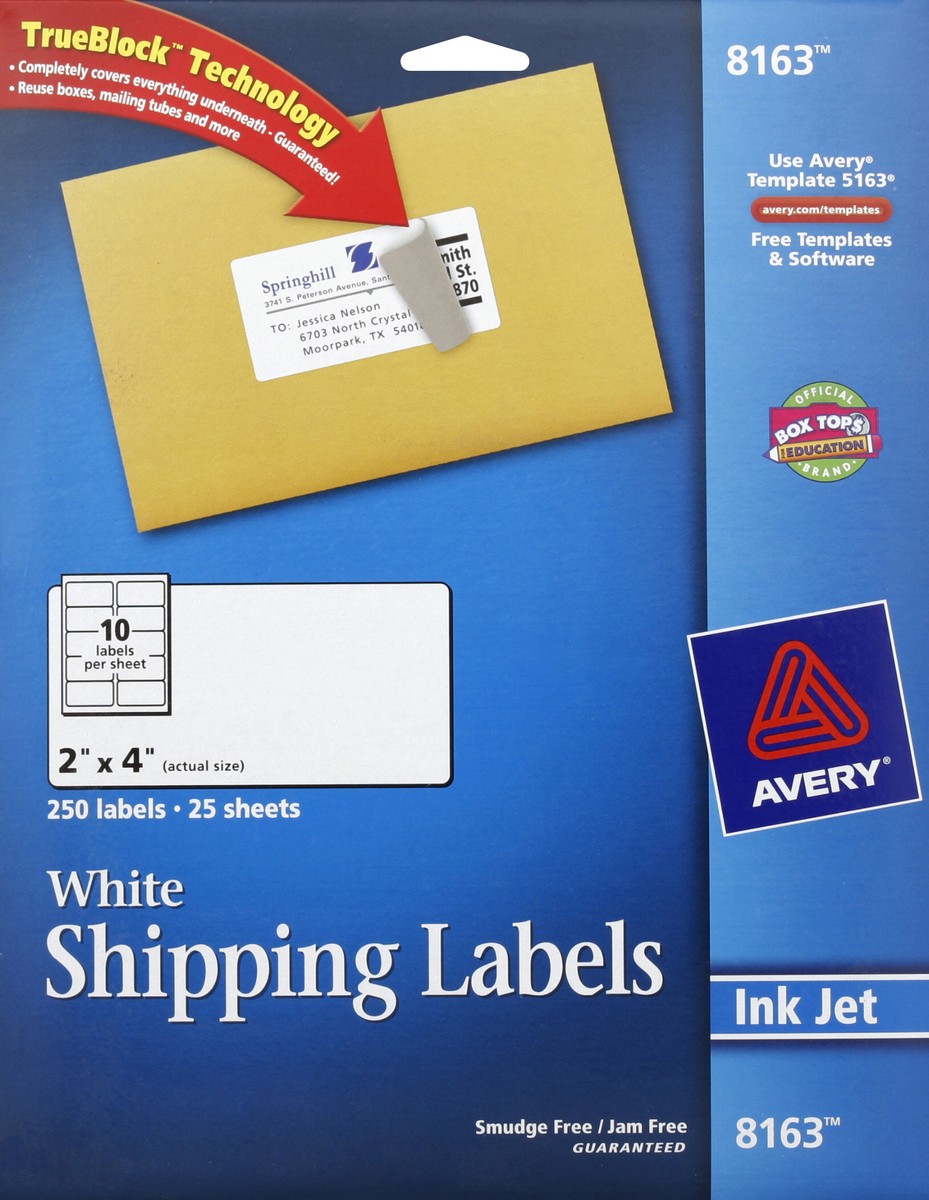 slide 2 of 4, Avery 08163, Shipping Labels With Ultrahold Ad & TrueBlock, Inkjet, 2 x 4, White, 250 ct