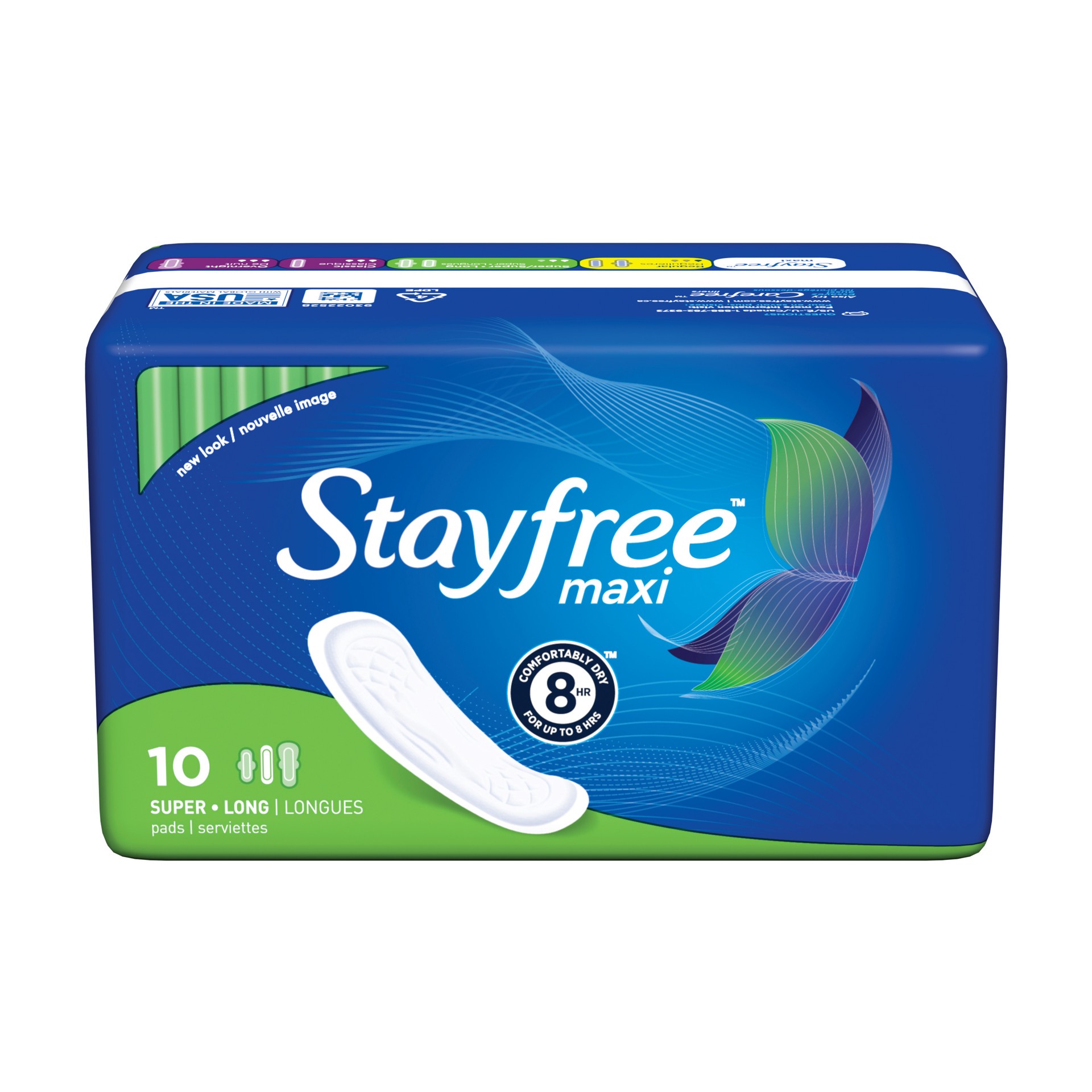 slide 1 of 1, Stayfree Maxi Super Long Pads For Women, Wingless, Reliable Protection and Absorbency of Feminine Periods, 10 count, 10 ct