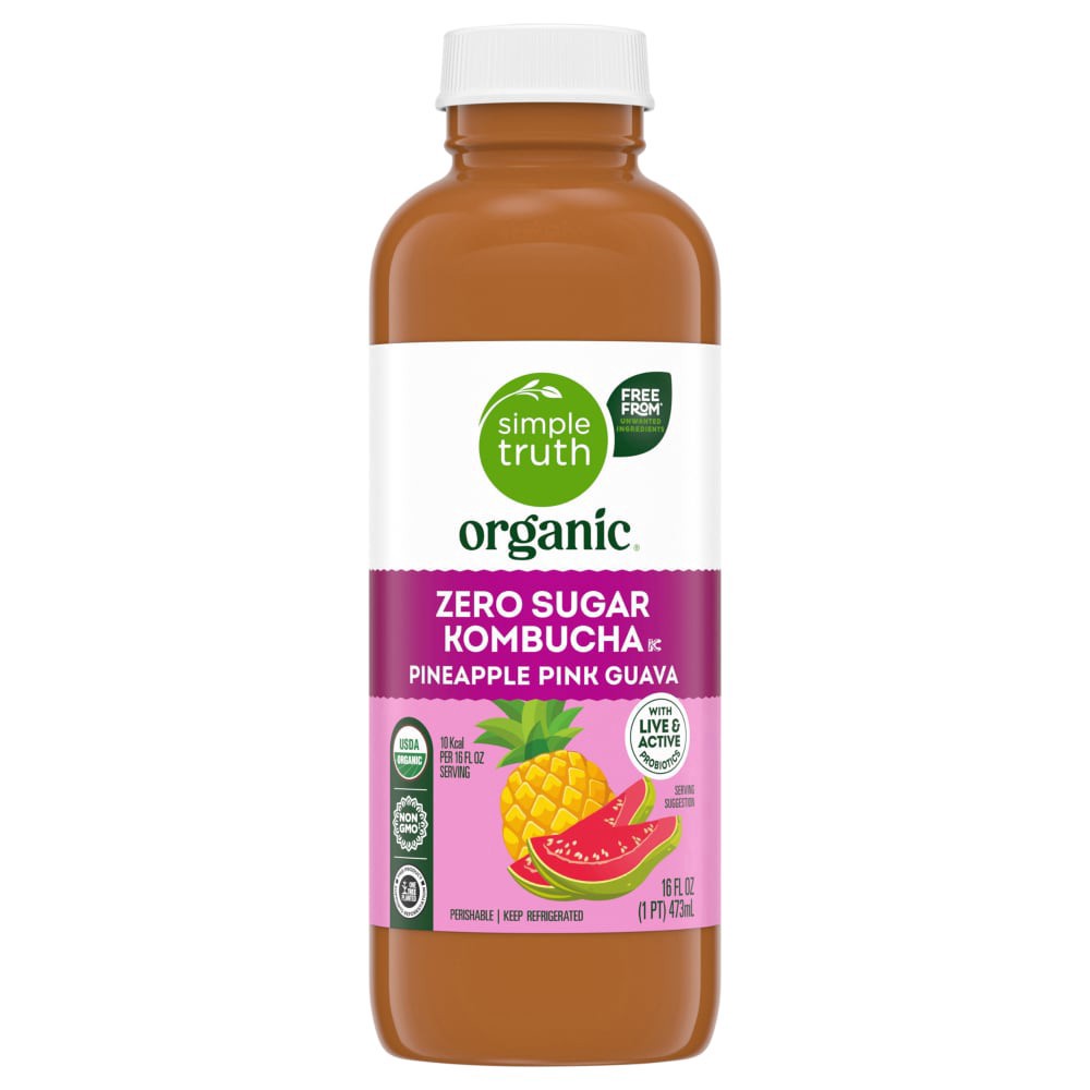 slide 1 of 4, Simple Truth Organic Pineapple Pink Guava Zero Sugar Kombucha, 16 fl oz