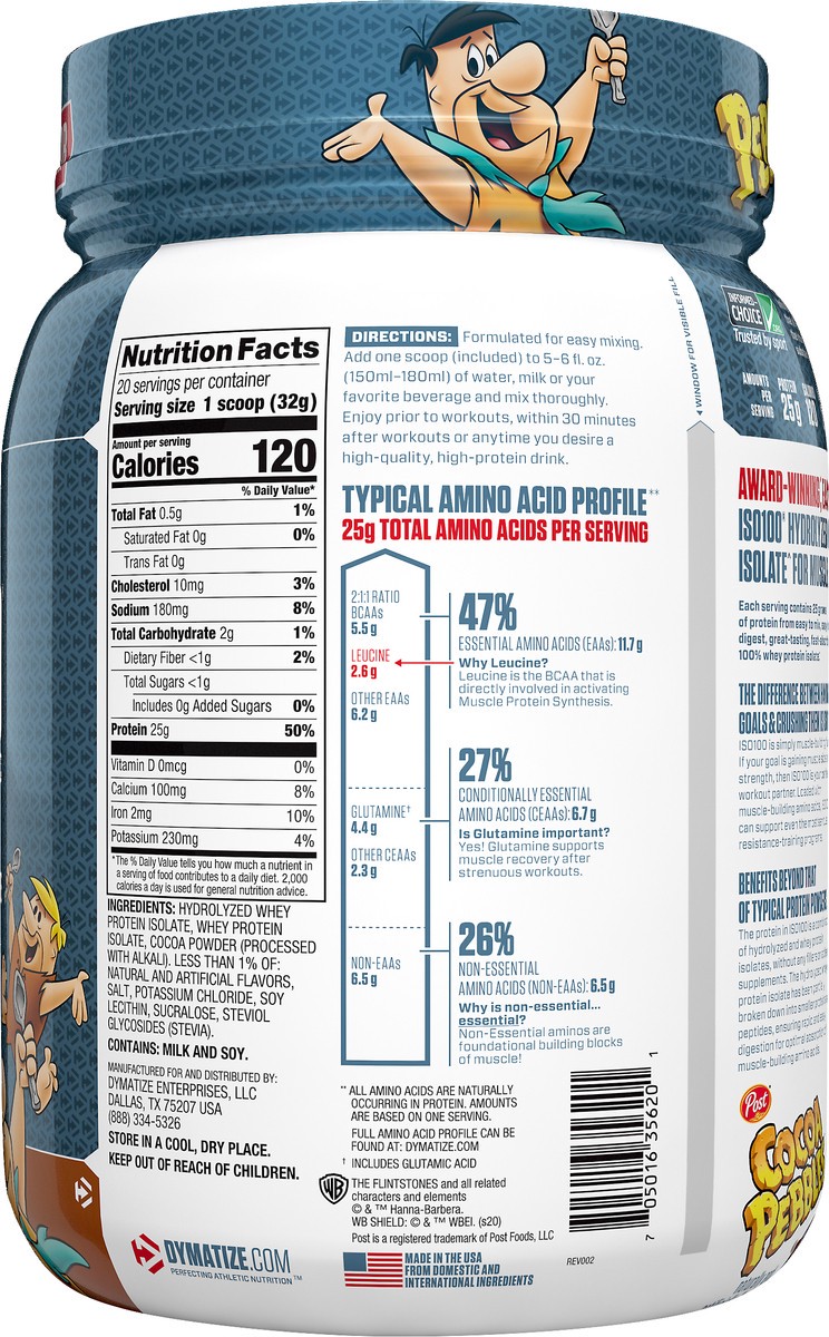 slide 3 of 4, Dymatize ISO100 Hydrolyzed Cocoa Pebbles Protein Powder 22.6 oz, 22.6 oz