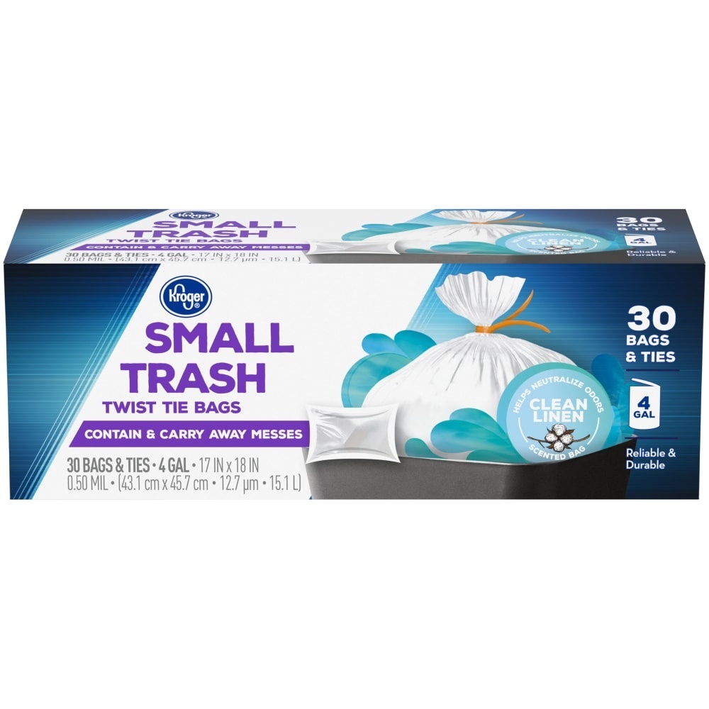 slide 1 of 1, Kroger Home Sense Small Trash Bags - Twist Tie, 30 ct; 4 gal