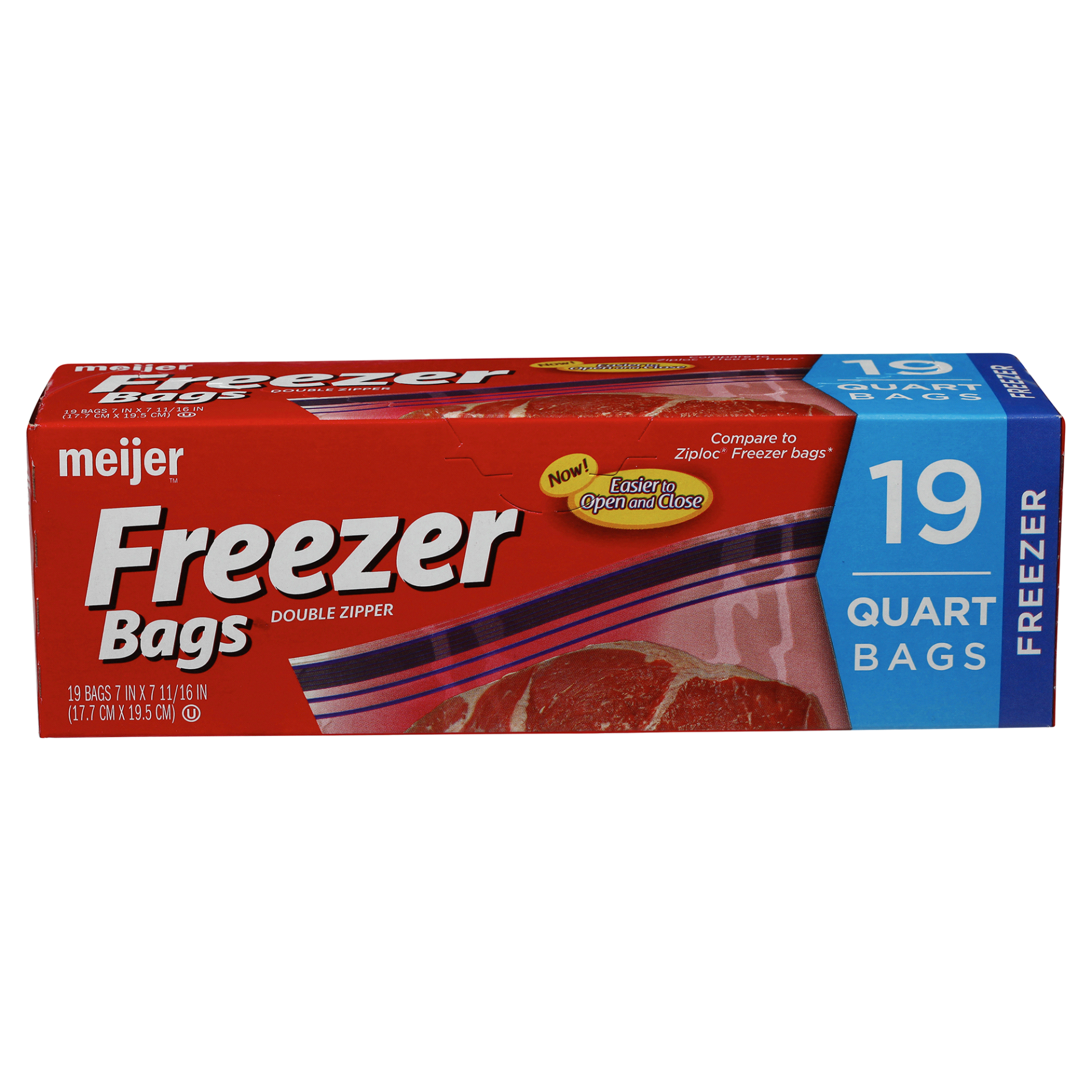 slide 1 of 17, Meijer Reclosable Double Zipper Freezer Bags, Quart, 19 ct