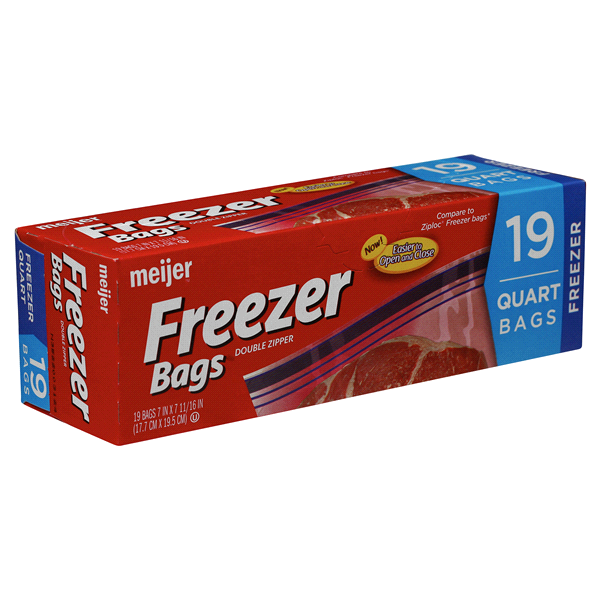 slide 4 of 17, Meijer Reclosable Double Zipper Freezer Bags, Quart, 19 ct