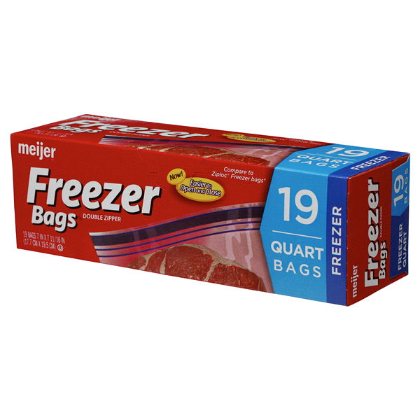 slide 8 of 17, Meijer Reclosable Double Zipper Freezer Bags, Quart, 19 ct