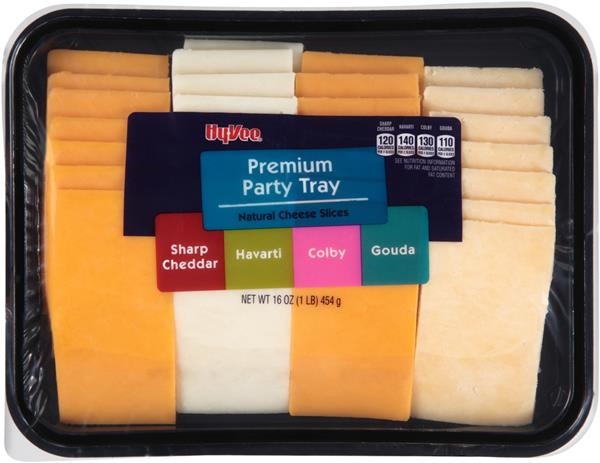 slide 1 of 1, Hy-vee Premium Party Tray Natural Cheese Slices, 16 oz