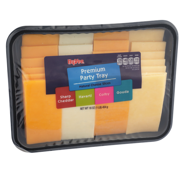 slide 1 of 1, Hy-vee Premium Party Tray Natural Cheese Slices, 16 oz