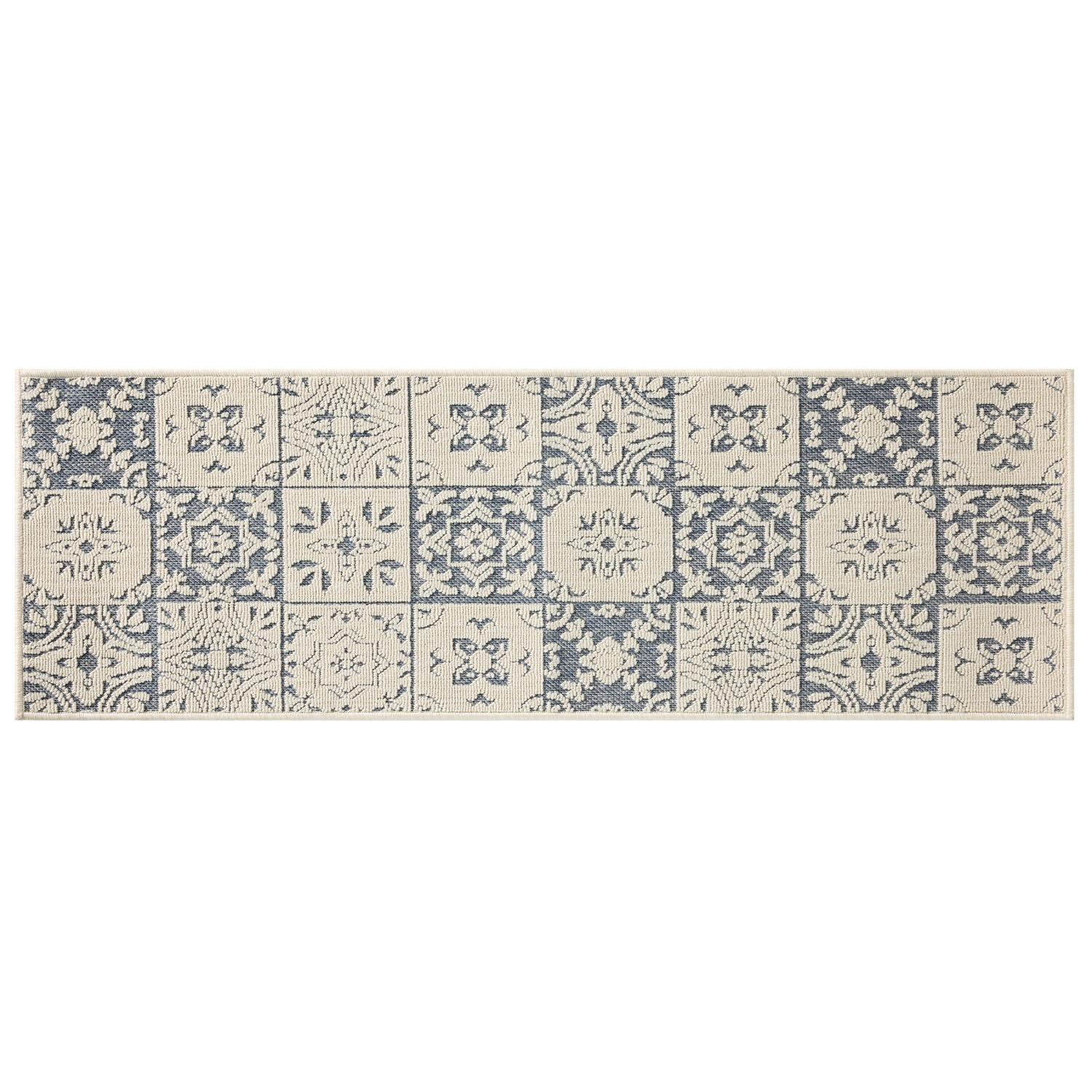 slide 1 of 2, Loloi Vintage Tile All-Purpose Mat, 20 In X 60 In, Cream Blue, 20 x 60