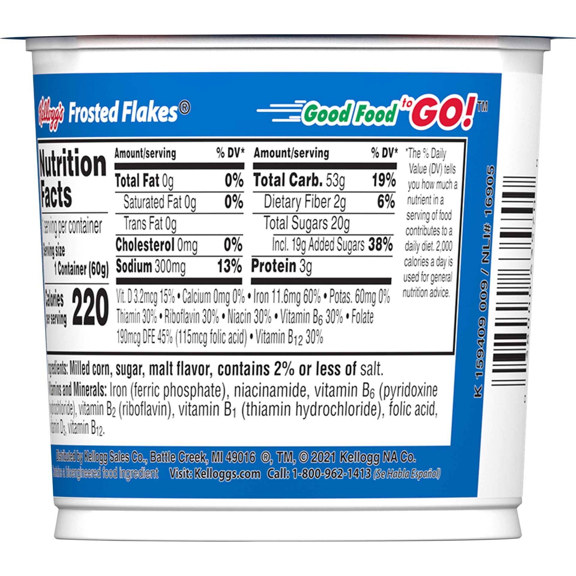 slide 2 of 7, Kellogg's Frosted Flakes Breakfast Cereal Cup, 8 Vitamins and Minerals, Kids Snacks, Original, 2.1 oz