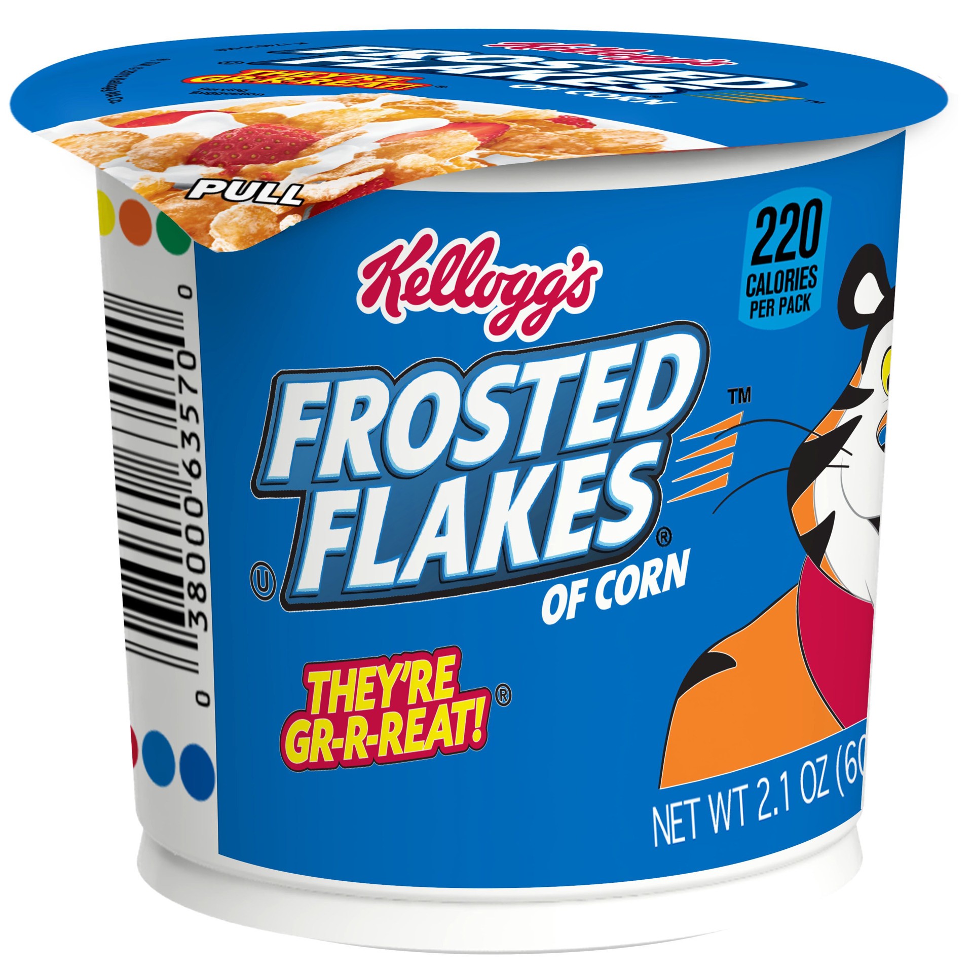 slide 1 of 7, Kellogg's Frosted Flakes Breakfast Cereal Cup, 8 Vitamins and Minerals, Kids Snacks, Original, 2.1 oz
